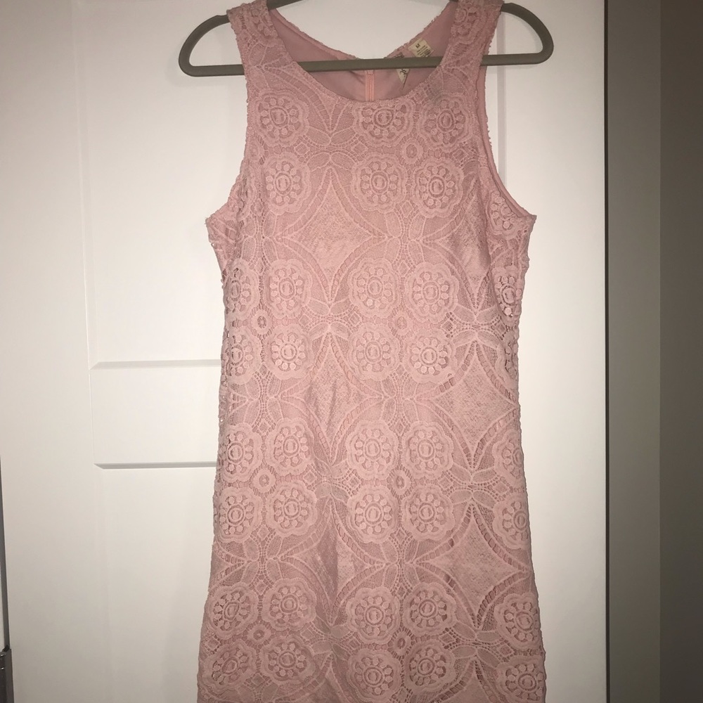 Pink Lace Fitted Dress